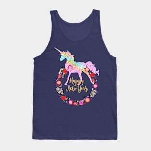 Rainbow Unicorn New Year Holiday Wreath Tank Top